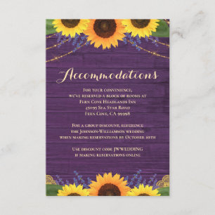 Rustic Purple Sunflower Wedding Accommodations Enclosure Card