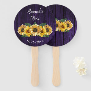 Rustic Purple Sunflower Wedding Favour Hand Fan