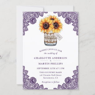 Rustic Purple Sunflower Wedding Invitation