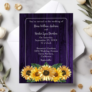 Rustic Purple Sunflower Wedding Invitation