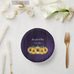 Rustic Purple Sunflower Wedding Paper Bowls Plate