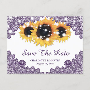 Rustic Purple Sunflower Wedding Save The Date Announcement Postcard