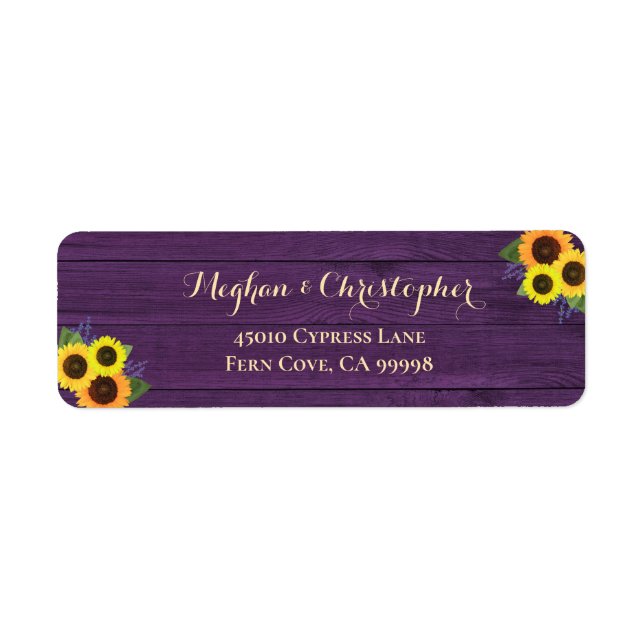 Rustic Purple Sunflowers Wedding Return Address (Front)