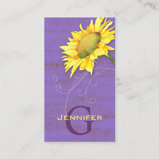 Rustic Purple Vintage Look Sunflower Business Card (Front)