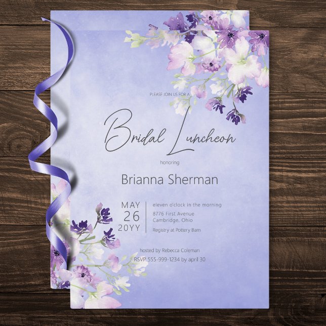 Rustic Purple Watercolor Floral Bridal Luncheon Invitation (Rustic Purple Watercolor Floral Bridal Luncheon Invitation)