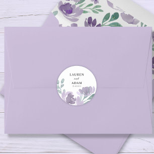 Rustic Purple Watercolor Floral Wedding Classic Round Sticker