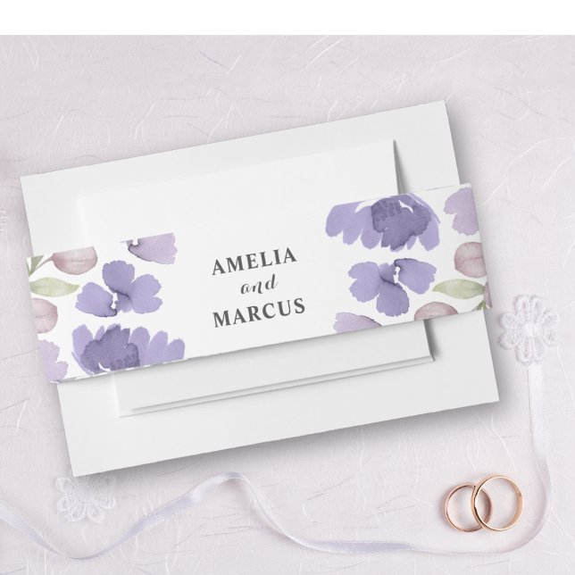 Rustic Purple Watercolor floral Wedding  Invitation Belly Band (Creator Uploaded)
