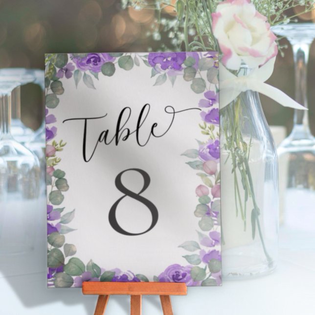 Rustic Purple Watercolor Floral Wedding Table Number (Creator Uploaded)