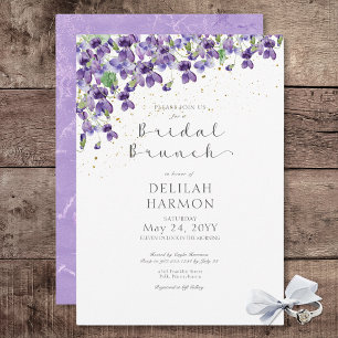 Rustic Purple Watercolor Violets Bridal Brunch Invitation