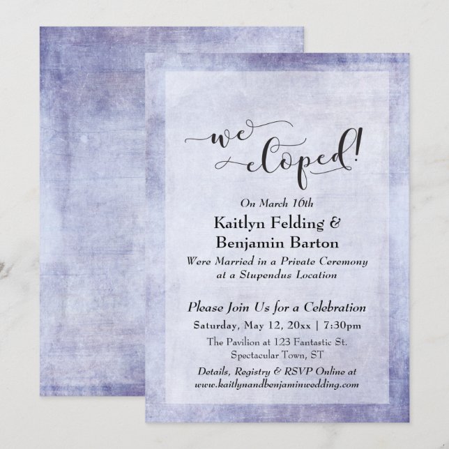 Rustic Purple We Eloped Typography, Reception Invitation (Front/Back)