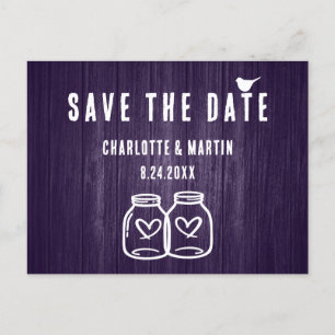 Rustic Purple Wedding Save The Date Postcard