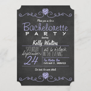 Rustic Purple, White Chalkboard Bachelorette Party Invitation