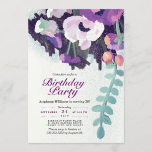 Rustic Purple White Floral Birthday Party Invite