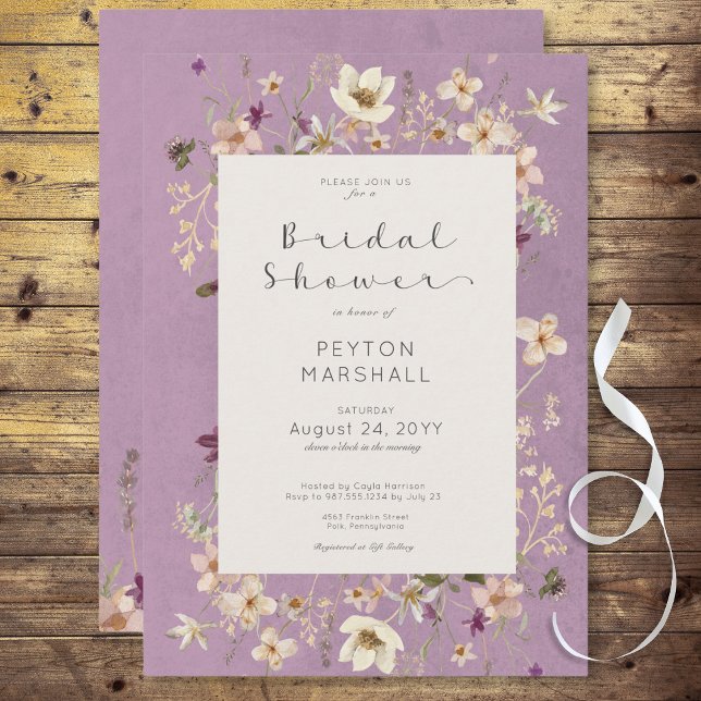 Rustic Purple Wildflower Frame Bridal Shower Invitation (Rustic Purple Wildflower Frame Bridal Shower Invitation)