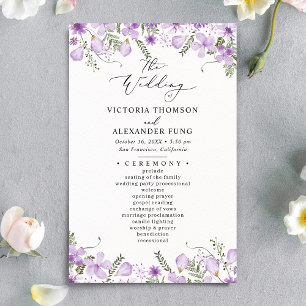 Rustic Purple Wildflowers Greenery Wedding Program