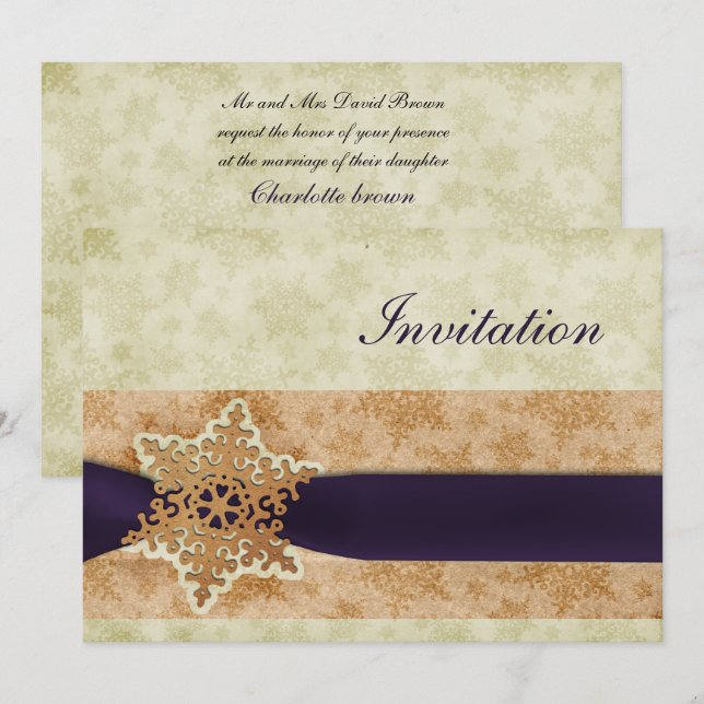 rustic purple winter wedding Invitation cards (Front/Back)