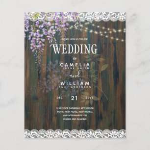 Rustic Purple Wisteria Lace Lights Wood Wedding Flyer
