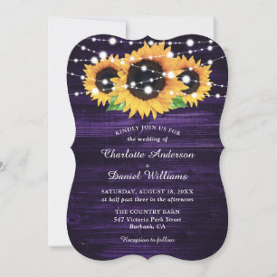 Rustic Purple Wood and Sunflower Wedding Invitation