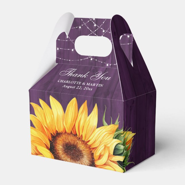 Rustic Purple Wood Sunflower Floral Monogram Favour Box (Front Side)