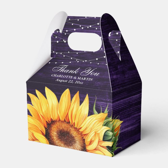 Rustic Purple Wood Sunflower Wedding Favour Box (Front Side)