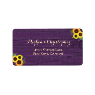 Rustic Purple Wood Sunflowers RSVP Return Address Label