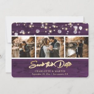 Rustic Purple Wood Wedding Photo Save The Date