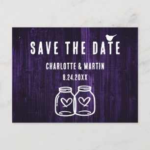 Rustic Purple Wood Wedding Save The Date Postcard