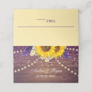 Rustic Purple Yellow Sunflower Floral Country Barn Place Card