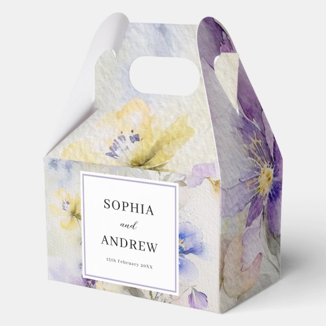 Rustic Purple & Yellow Watercolor Wedding Favour Box (Back)