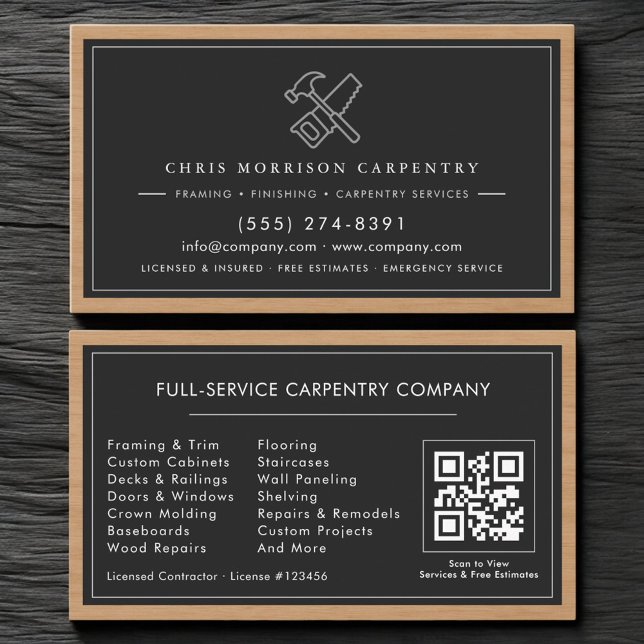 Rustic QR Code Carpenter Carpentry Services   Business Card (Creator Uploaded)
