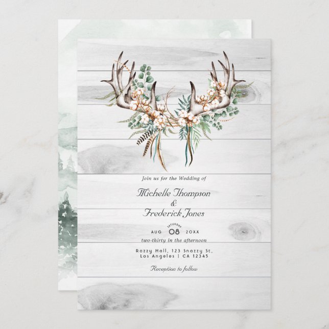 Rustic QR Code RSVP Bohemian Wedding Invitation (Front/Back)