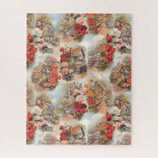 Rustic Quaint Vintage English Cottage Collage Jigsaw Puzzle