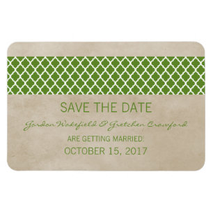 Rustic Quatrefoil Save the Date Magnet, Green Magnet