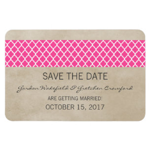 Rustic Quatrefoil Save the Date Magnet, Pink Magnet