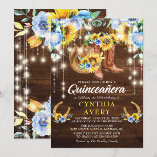 Rustic Quinceañera 15th Birthday Boots Cowgirl  Invitation