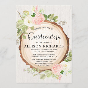Rustic Quinceañera, blush pink cream floral Invitation