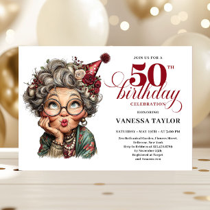 Rustic Quirky Woman 50th Birthday Whimsical Humor  Invitation