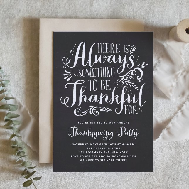 Rustic Quote Faux Chalkboard Thanksgiving Party Invitation (Creator Uploaded)