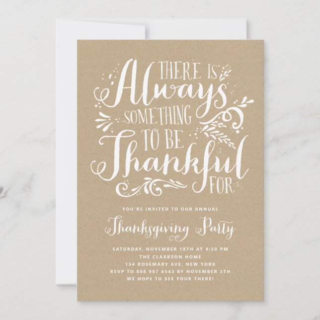 Rustic Quote Faux Kraft Paper Thanksgiving Party Invitation (Front)
