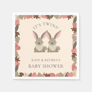 Rustic Rabbit Twins Baby Shower Woodland Animals Napkin