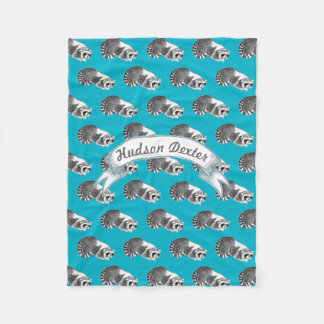 Rustic Racoon Folk Art Pattern Fleece Blanket