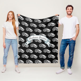 Rustic Racoon Folk Art Pattern Fleece Blanket