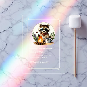 Rustic Racoon “One Happy Camper” 1st Birthday Acrylic Invitations