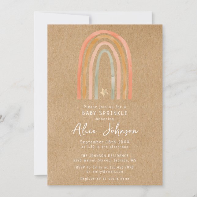 Rustic Rainbow All In One Baby Sprinkle Shower Invitation (Front)