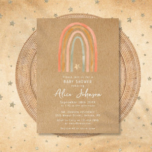 Rustic Rainbow And Star Boho Baby Shower Invitation