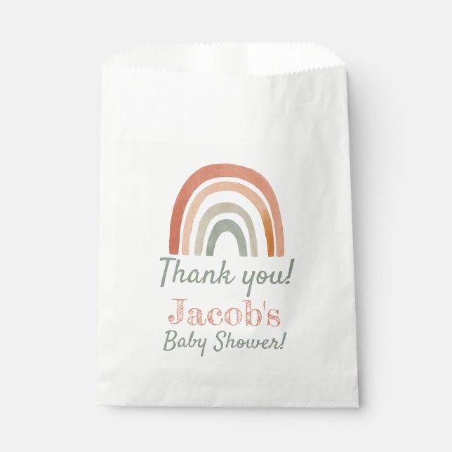 Rustic rainbow baby shower thank you favour bags (Front)