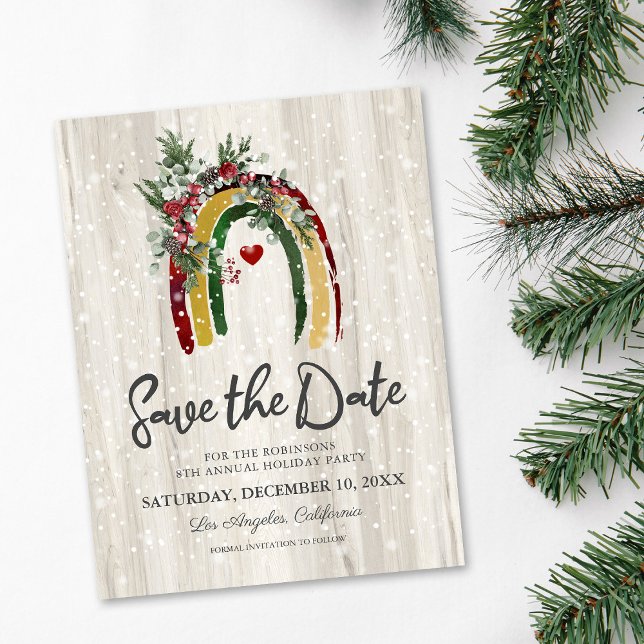 Rustic Rainbow Holiday Save the Date Postcard (Creator Uploaded)