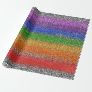 Rustic Rainbow Stripe Grey Crosshatch Wrapping Paper