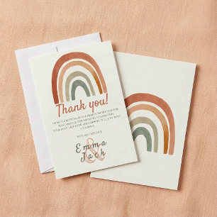 Rustic rainbow with ampersand wedding thank you card