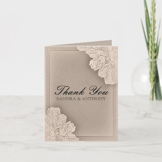 Rustic Raised Floral Wedding Thank You Card (Front)